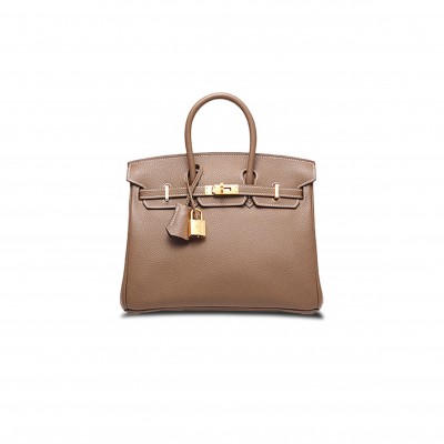 HERMES BIRKIN 25 EPSOM LEATHER MILK TEA GOLD BUCKLE HANDBAG 631655 (25*20*13cm)